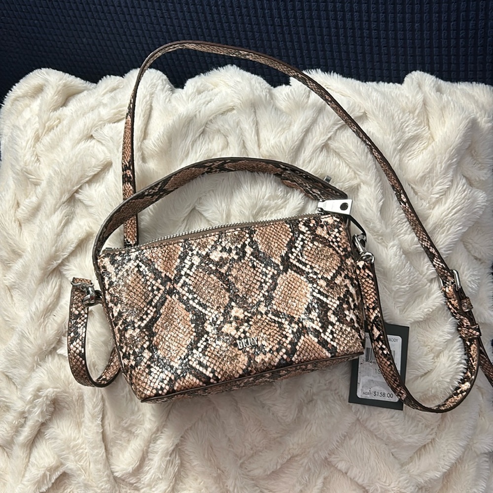 DKNY Brown Snake-Print Crossbody Bag with Adjustable Strap